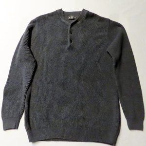 Vintage Eddie Bauer Mens Large Grey Gray Sweater 100% Cotton Knit Henley Neck
